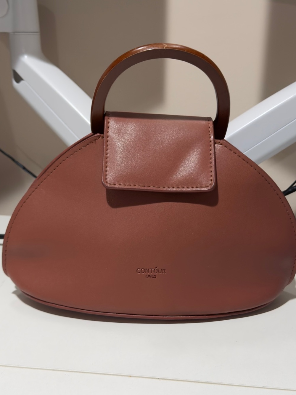 Brown Semi-Circle Mini Top-Handle Bag